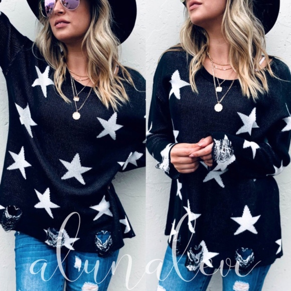 REACH FOR THE STARS Distressed Hem Sweater - Picture 3 of 4